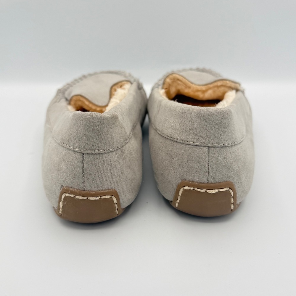 Floopi Moccasin Slipper Womens 10 Grey Faux Fur‎ Lined Micro Suede House Shoes - Picture 4 of 9